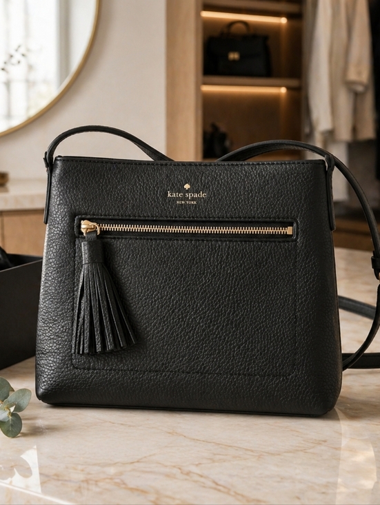 kate spade Handbags - Kate Spade Black Pebbled Leather Tassel Crossbody with Gold Zip